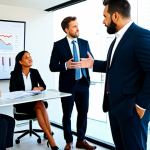 A diverse group of professional real estate appraisers and industry experts in a modern, well-lit conference room, engaged in a collaborative discussion. They are fully clothed in professional business attire, reviewing charts on a screen, with natural, open expressions. The scene depicts a dynamic exchange of ideas and collective insight. Perfect anatomy, correct proportions, well-formed hands, natural pose, professional photography, high quality, safe for work, appropriate content, modest clothing.