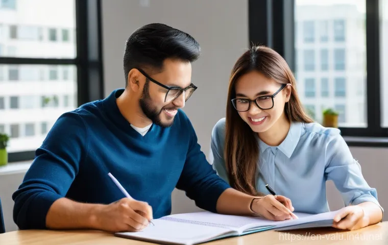 감정평가사 자격시험 준비 방법 - **Prompt 1: The Aspiring Appraiser's Study Session**
    "A diverse group of three individuals (two ...