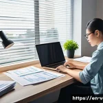 Home 21 감정평가사 시험 접수 절차 - A professional home office scene showing a person organizing important certification documents on a ...