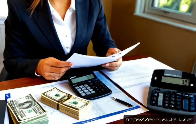 감정평가사의 수수료 체계 분석 - Photorealistic real estate appraisal fee analysis scene, professional property appraiser in business...